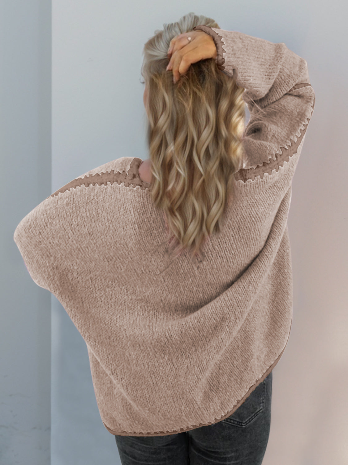 Double Take Contrast Open Front Dropped Shoulder Cardigan